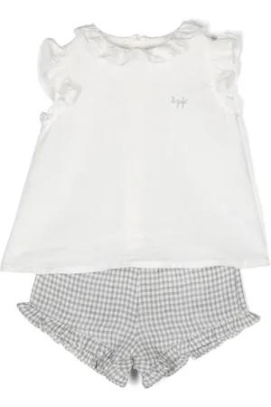 Il gufo Check-print linen top & shorts set