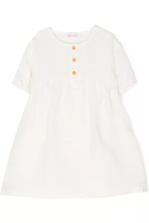 Miki House Embroidered-logo flax dress