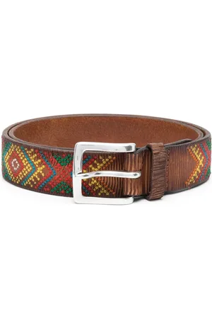 Orciani Men Belts - Embroidered-geometric-pattern leather belt