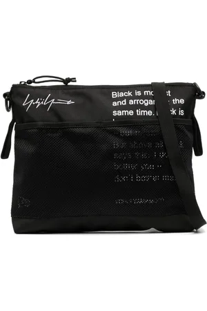 YOHJI YAMAMOTO Slogan-print mesh shoulder bag