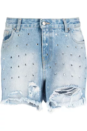 BARROW Crystal-embellished denim shorts