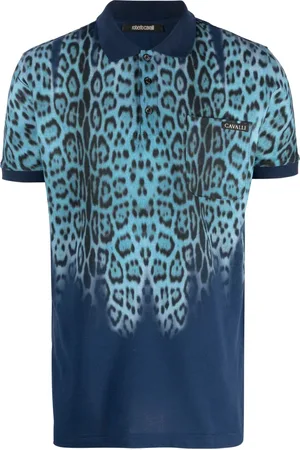 Roberto Cavalli Men Polo Shirts - Leopard-print cotton polo shirt