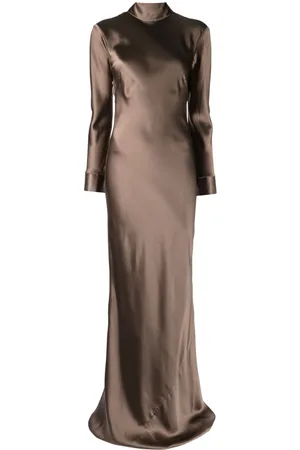 Michelle Mason Open-back long-sleeve gown dress