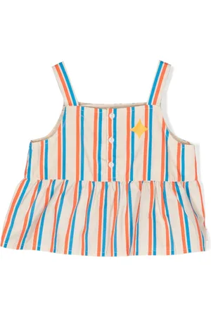 Tiny Cottons Girls Blouses - Half-button striped cotton blouse