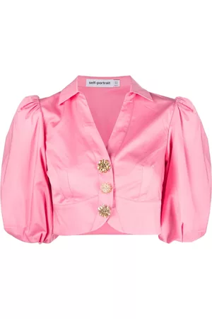 Self-Portrait Puff-sleeve cropped shirt