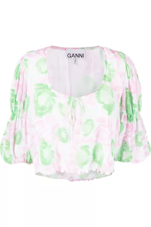Ganni Floral-print pleated georgette blouse