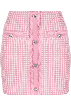 Self-Portrait Embellished checked knitted miniskirt