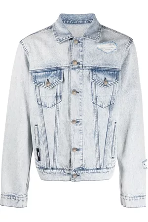 Msgm Men Denim Jackets - Logo-print washed denim jacket