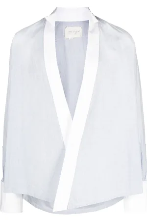 GREG LAUREN Pinstripe-print collarless shirt