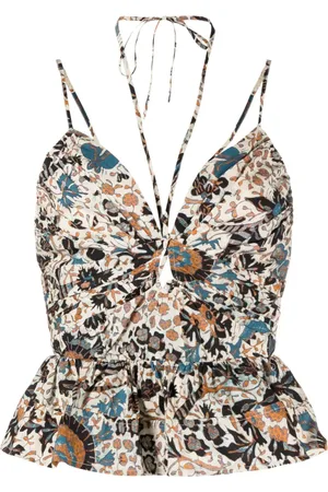 ULLA JOHNSON Essie floral-print halterneck peplum top
