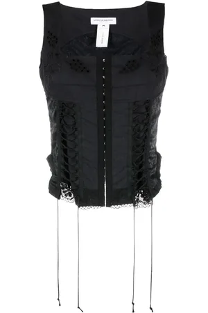 Marine Serre Regenerated Household-Linen lace-up bustier