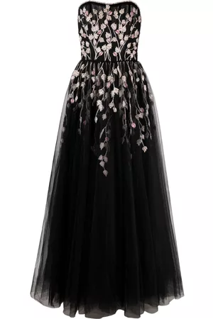 Dina Melwani floral-embroidered silk gown - Purple