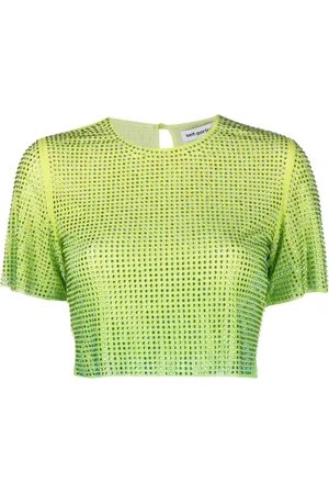 Self-Portrait Embellished mesh crop top