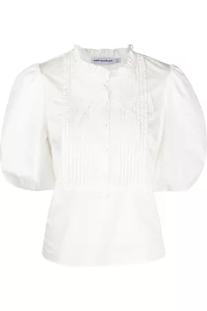 Self-Portrait Puff-sleeve poplin top