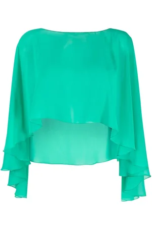 BLANCA Transparent ruffled cropped top