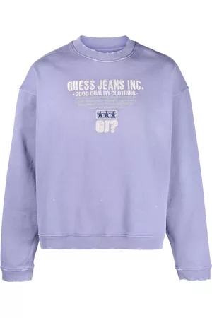 Guess Men Sweatshirts - Distressed-effect embroidered-logo sweatshirt