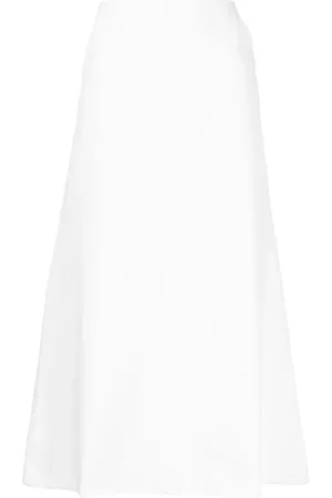 CHANEL CC logo button denim flared skirt
