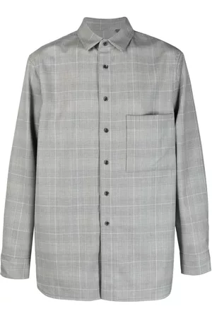 corneliani Men Long sleeves - Checked long-sleeve wool shirt