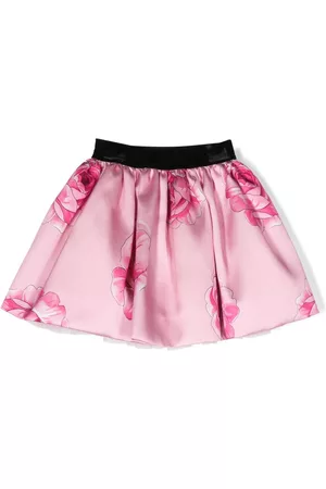 MONNALISA Rose-print satin-finish skirt