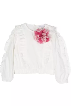 MONNALISA Girls Blouses - Flora-appliqué ruffled blouse