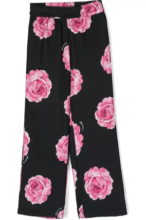 MONNALISA Rose-print straight-leg trousers