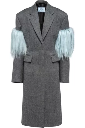 Prada Women Coats - Fringed double-breasted coat