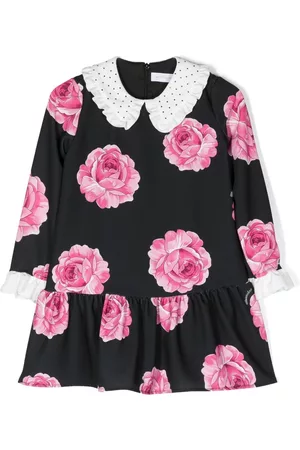MONNALISA Rose-print rhinestone-embellished dress