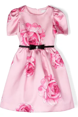 MONNALISA Bow-detail rose-print dress