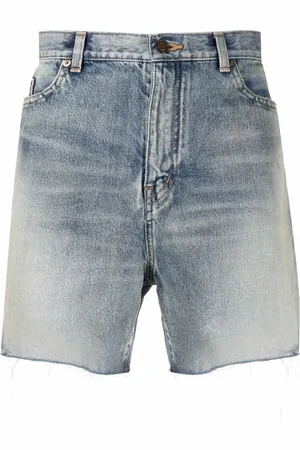 Saint Laurent Raw-edge cotton denim shorts