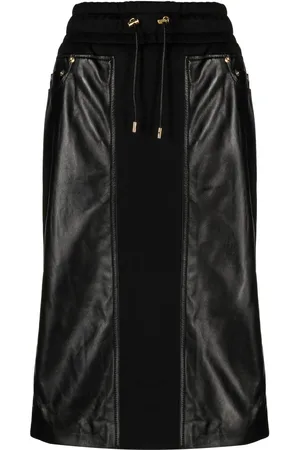 Tom Ford Panelled leather and cotton-blend jersey midi skirt