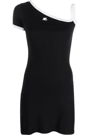 Courrèges Embroidered-logo asymmetric short dress