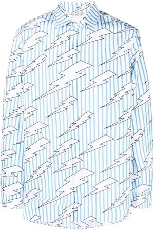 Neil Barrett Men Shirts - Lightning-print striped cotton shirt