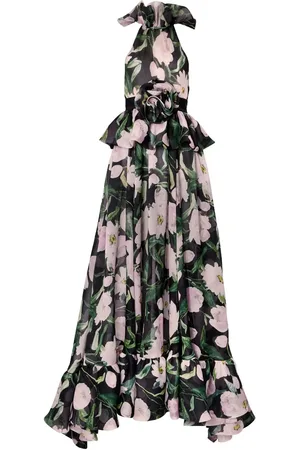 Carolina Herrera Peplum-waist floral silk dress