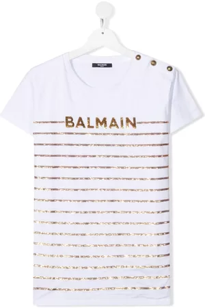 Balmain TEEN logo sequin-stripe T-shirt