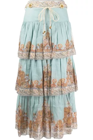 ZIMMERMANN Devi paisley-print tiered midi skirt