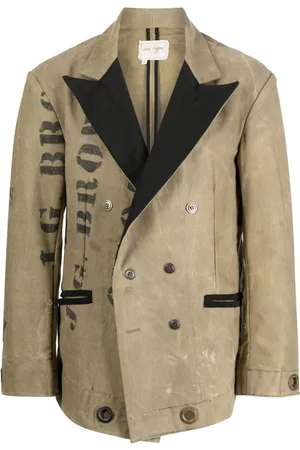 GREG LAUREN Double-breasted text-print coat