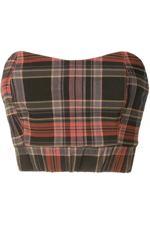 Olympiah Tartan-check strapless crop top