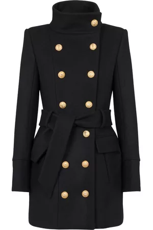 Balmain Women Coats - Belted military wool coat