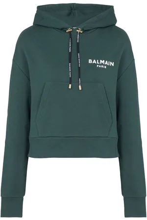 Balmain Flocked-logo cropped hoodie