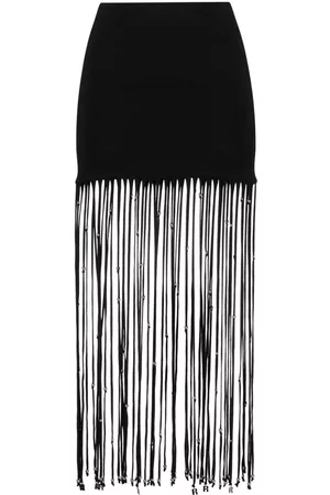 ROTATE Fringed jersey maxi skirt