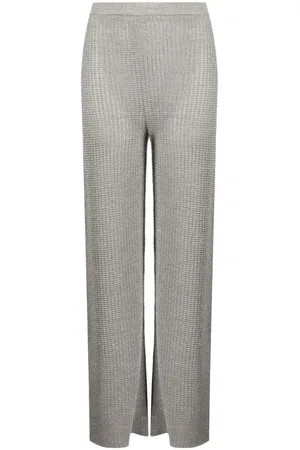 Solid High-waisted pointelle-knit pants