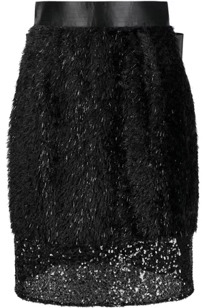 UNDERCOVER Layered faux-fur pencil skirt