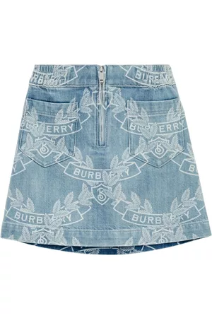 Burberry Girls Printed Skirts - Crest-print denim skirt