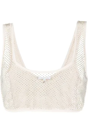 Patrizia Pepe Rhinestone-embellished mesh crop top
