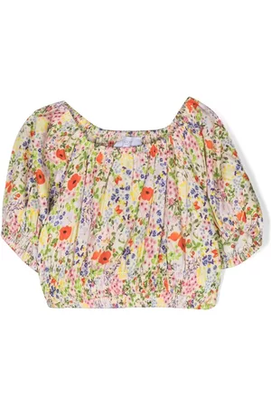 PAADE Girls Blouses - Floral-print gathered-detail blouse