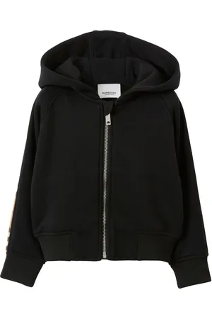 Burberry Check-panel zipped cotton hoodie