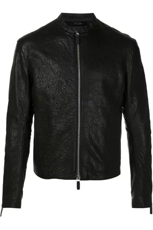 Emporio Armani Men Leather Jackets - Crinkled leather biker jacket