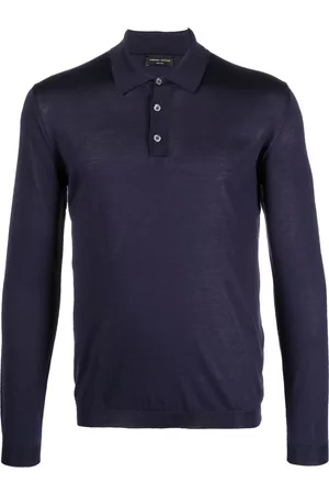 Roberto Collina Men Polo Shirts - Long-sleeve silk polo shirt