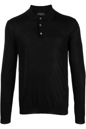Roberto Collina Men Polo Shirts - Long-sleeve silk polo shirt
