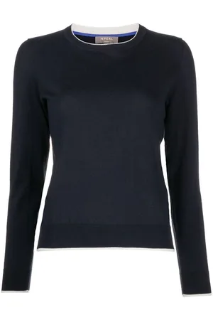 N.PEAL Striped-border cotton-cashmere sweater